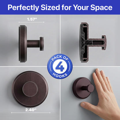 HOME SO Suction Cup Hooks for Shower & Bathroom Towel Holder 2-Pack Black | Waterproof Rustproof Organizer Hook Hanging Loofah Robe Coat Bath Accessories on Tile Glass Door Mirror + Optional 3M Disc