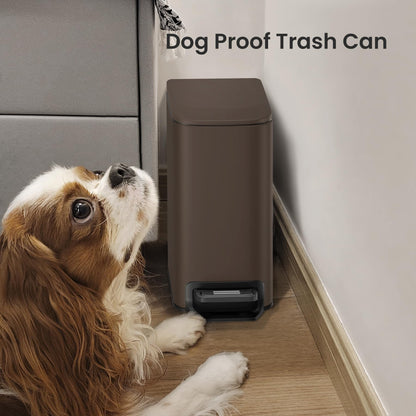 Cesun Small Bathroom Trash Can with Lid, 1.6 Gal, Soft Close, Sage Green | Step pedal soft close, Slim 5.9in fits narrow spaces, Stainless steel, Anti-fingerprint, Removable inner bucket, Odor seal