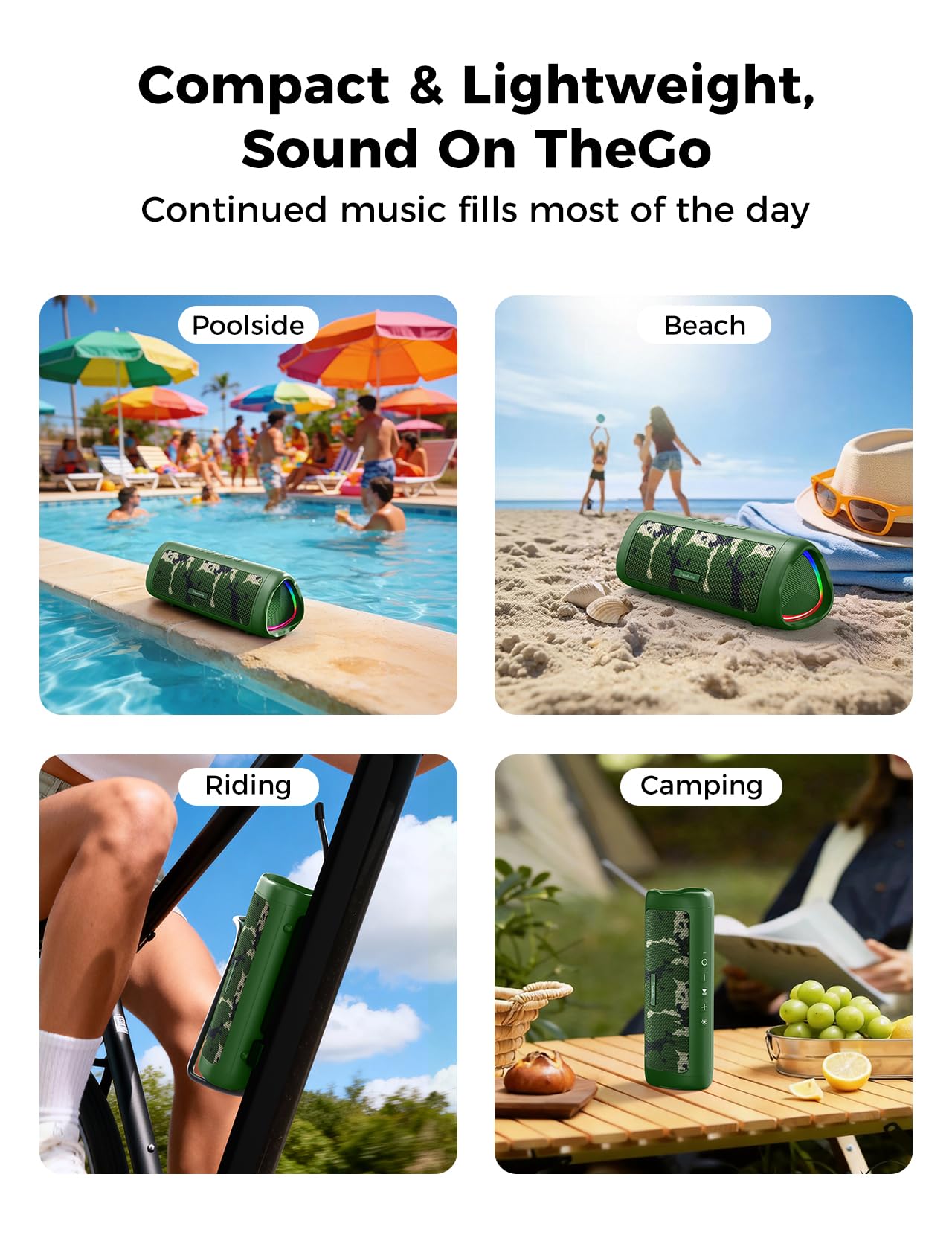 Bluetooth Speaker, 20W HD Sound, Portable Wireless, IPX5 Waterproof, Up to 24H Playtime, TWS Pairing, for Home/Party/Outdoor/Camping/Beach Essentials, Electronic Gadgets, Birthday Gift (Black)