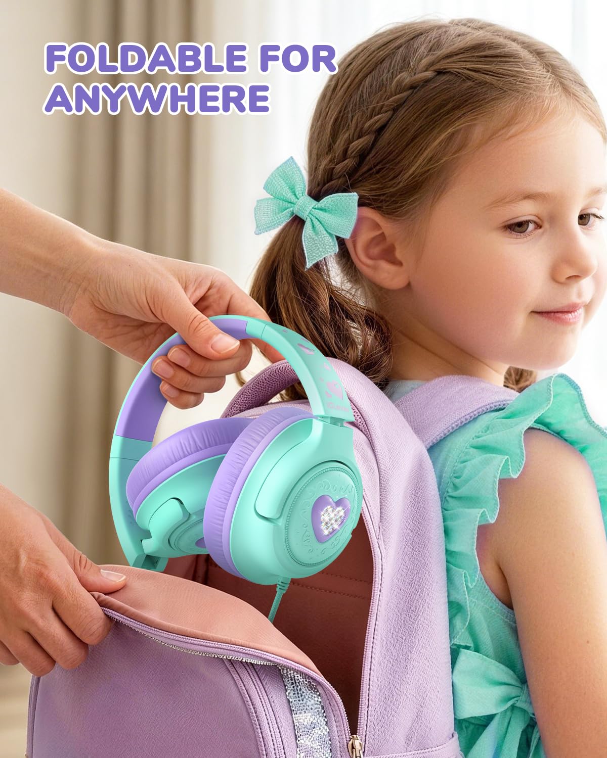 iClever C371 Kids Headphones with Cord for School Boys Girls Travel Gift | SafeSound Tech3.0, Stereo Sound, 3.5mm Jack, Foldable, Durable Headband, Safe Wired Headphones for Kids, Powder Blue