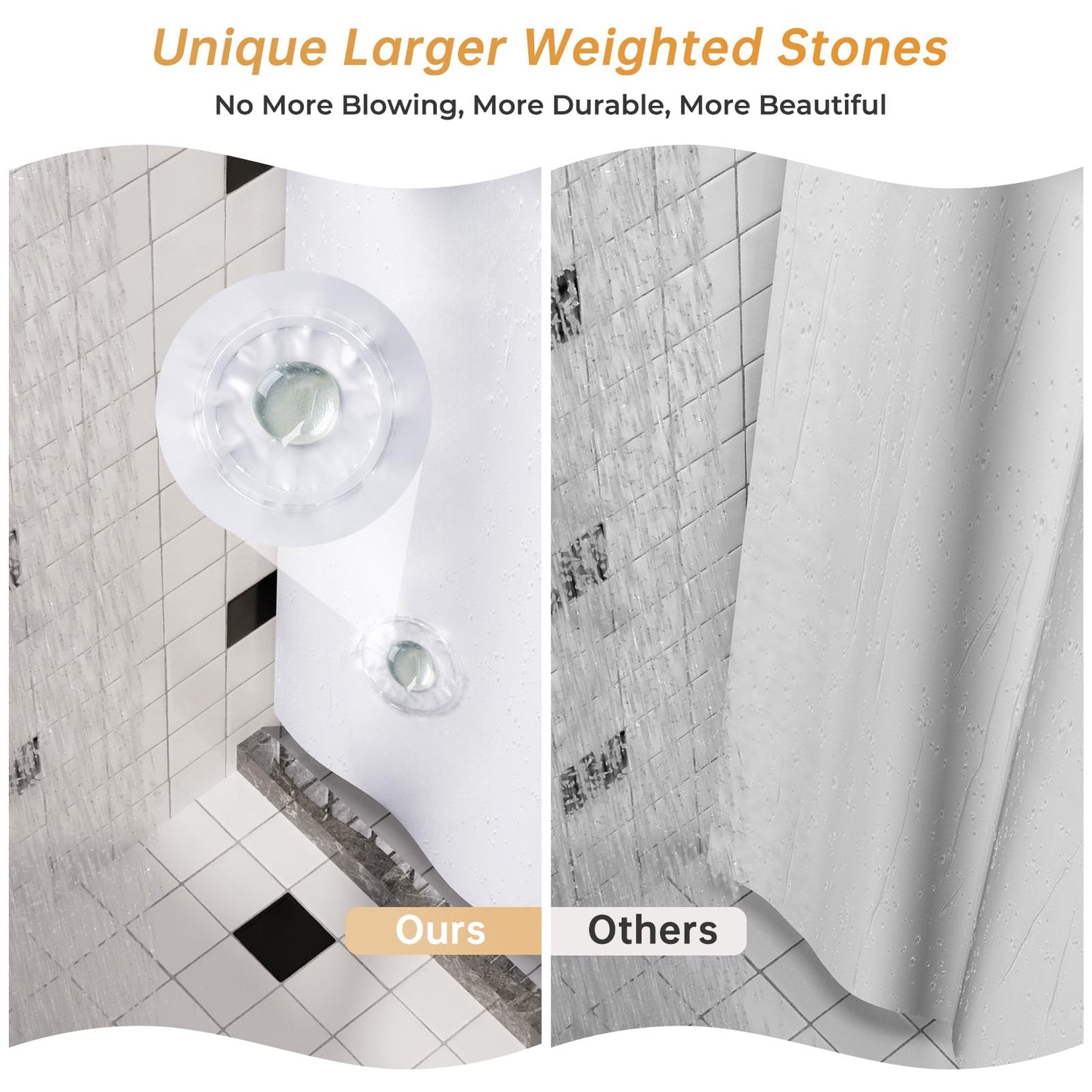 AmazerBath Plastic Shower Curtain Clear Premium PEVA, Clear Shower Curtain Heavy Duty 8G, Weighted Shower Curtains for Bathroom Accessories with 3 Big Stones and 12 Rustproof Grommets, 72x72 Inches