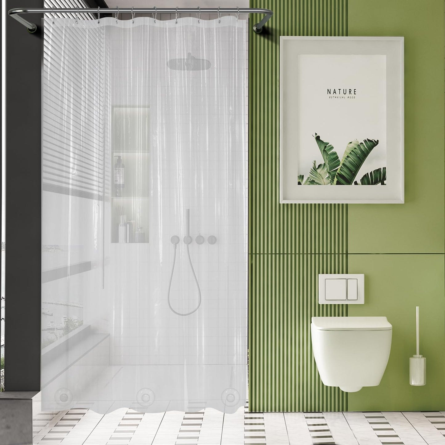 AmazerBath Plastic Shower Curtain Clear Premium PEVA, Clear Shower Curtain Heavy Duty 8G, Weighted Shower Curtains for Bathroom Accessories with 3 Big Stones and 12 Rustproof Grommets, 72x72 Inches