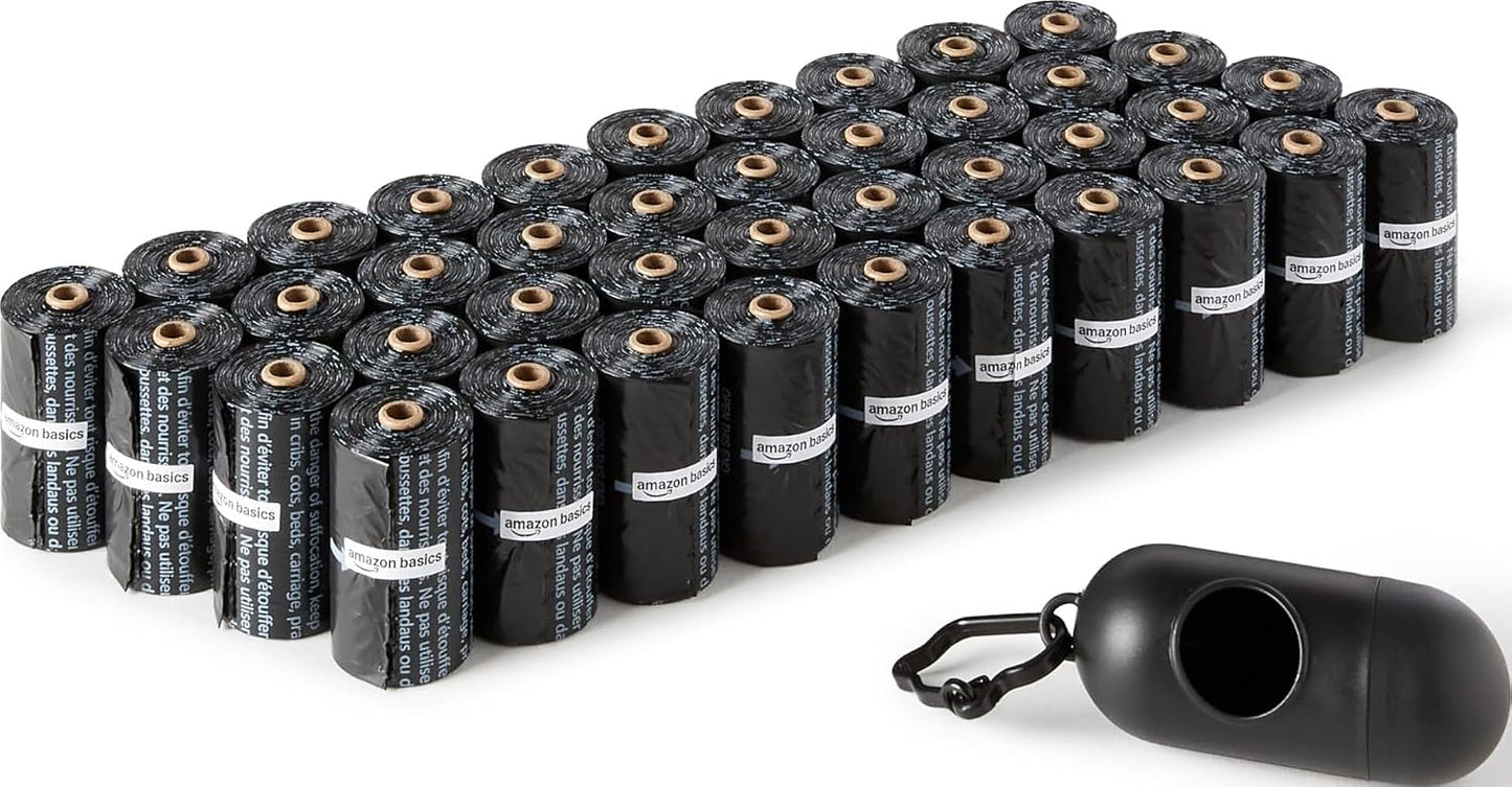 Amazon Basics Dog Poop Leak Proof Bags with Dispenser and Leash Clip, Unscented, 13" x 9" Large Size, 300 Count