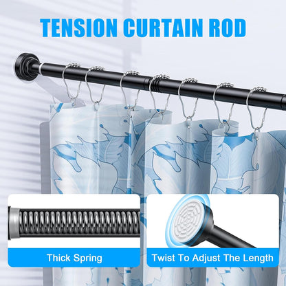 TEECK Shower Curtain Rod, 32-80 inch Adjustable Spring Tension Curtain Rod, Never Rust Anti-Slip Shower Curtain Rod for Bathroom, No Drilling, Never Collapse, Easy to Use, Silver