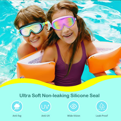 Seago Swim Goggles 2 Pack Anti-Fog Anti-UV Wide View Swimming Goggles for Kids 3-14
