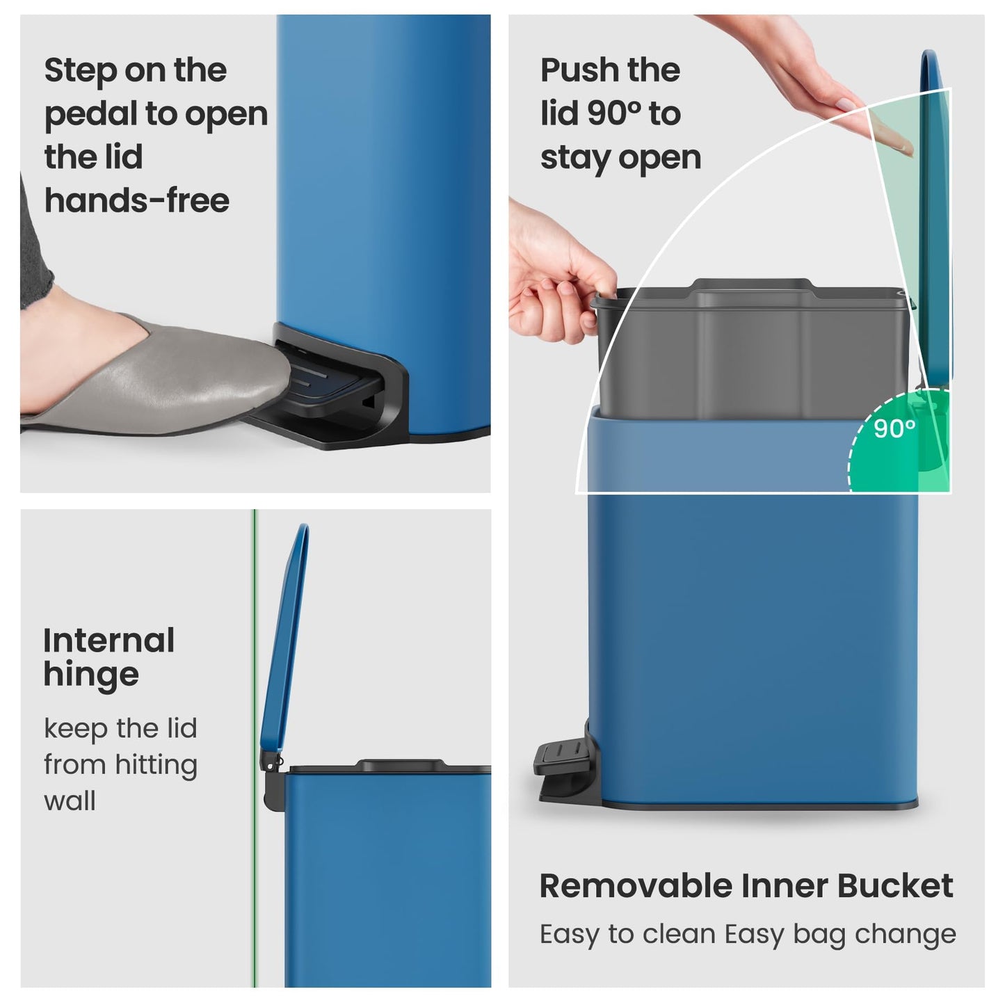 Cesun Small Bathroom Trash Can with Lid, 1.6 Gal, Soft Close, Sage Green | Step pedal soft close, Slim 5.9in fits narrow spaces, Stainless steel, Anti-fingerprint, Removable inner bucket, Odor seal