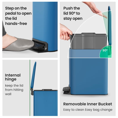 Cesun Small Bathroom Trash Can with Lid, 1.6 Gal, Soft Close, Sage Green | Step pedal soft close, Slim 5.9in fits narrow spaces, Stainless steel, Anti-fingerprint, Removable inner bucket, Odor seal