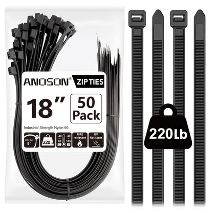 Zip Ties Assorted Sizes(4”+6”+8”+12”), 400 Pack, Black Cable Ties, UV Resistant Wire Ties by ANOSON