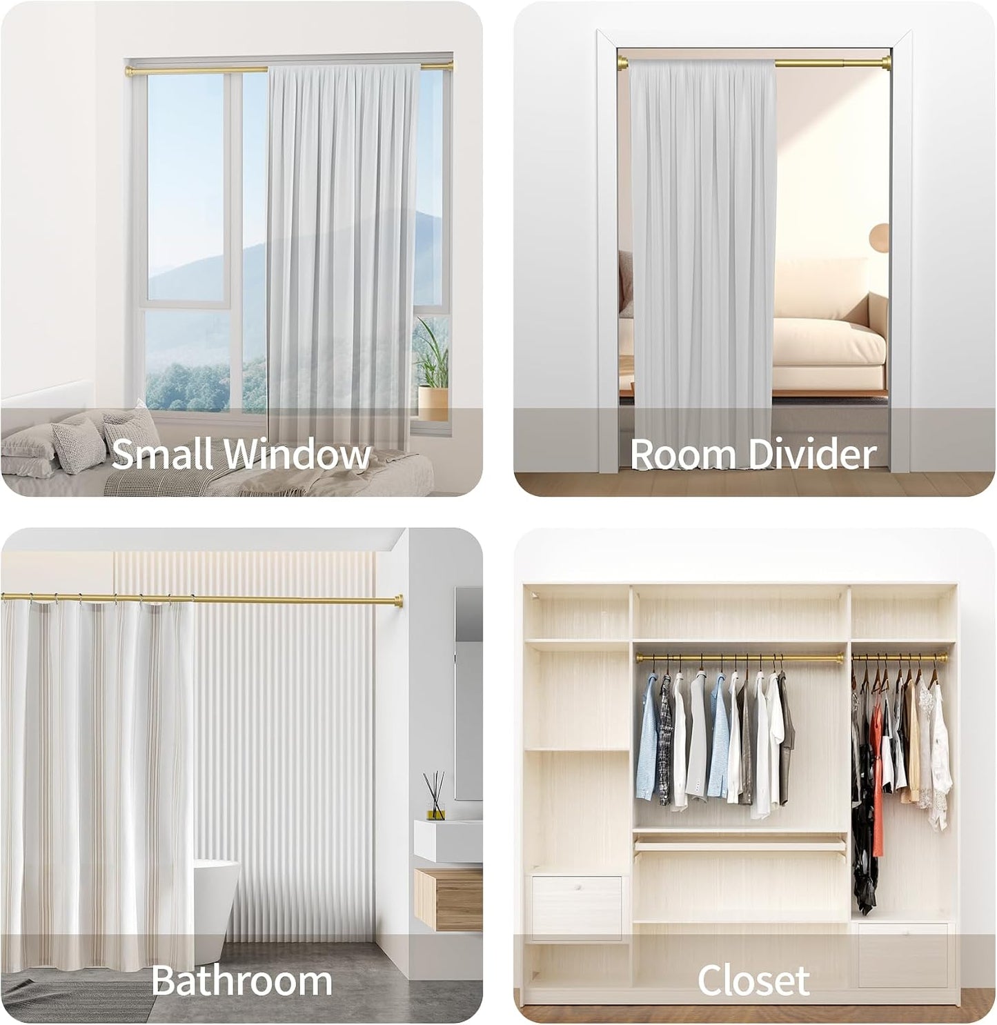 Mcrbeay Shower Curtain Rod, 1" Diameter Heavy Duty Tension Shower Rod | Adjustable 28-74 inch Non Slip No Drill Spring Tension Rod For Bathroom, Shower Stall, No Rust, Bronze