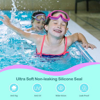 Seago Swim Goggles 2 Pack Anti-Fog Anti-UV Wide View Swimming Goggles for Kids 3-14