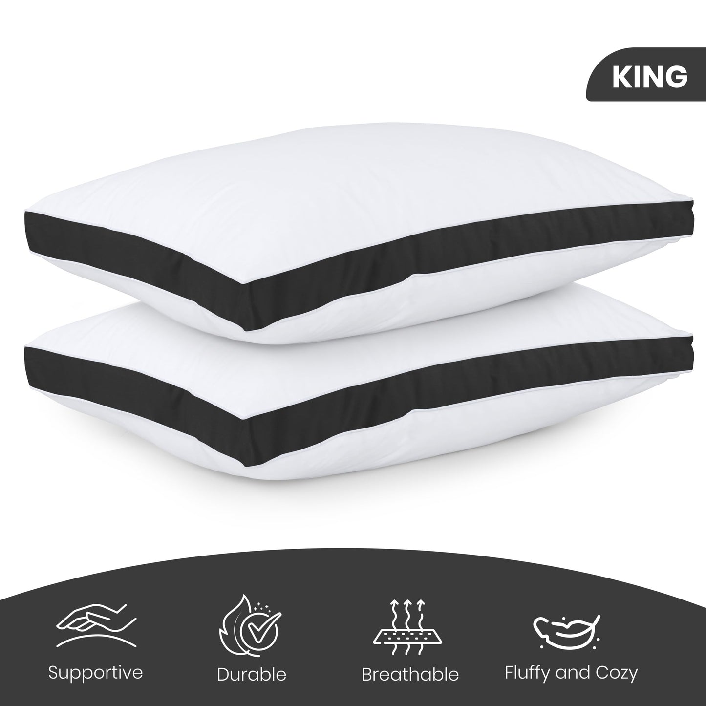 Utopia Bedding Gusset Bed Pillow, Hotel Pillows Queen Size Set of 2, White | Cotton Blended Down alternative pillows for sleeping, soft fluffy cooling comfort for Back, side & stomach sleepers, 2 pack