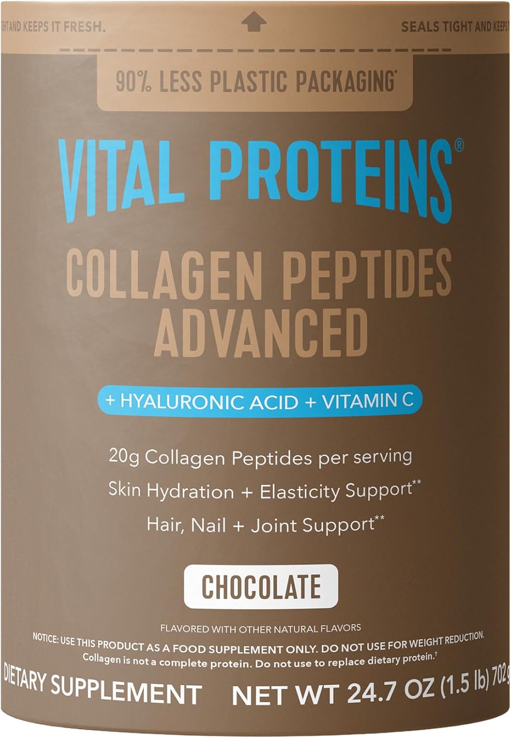 Vital Proteins Collagen Peptides Powder Advanced, Unflavored, 20oz | Hyaluronic Acid & Vitamin C, Supports Hair Skin & Nails, Collagen Peptides, 27 Servings