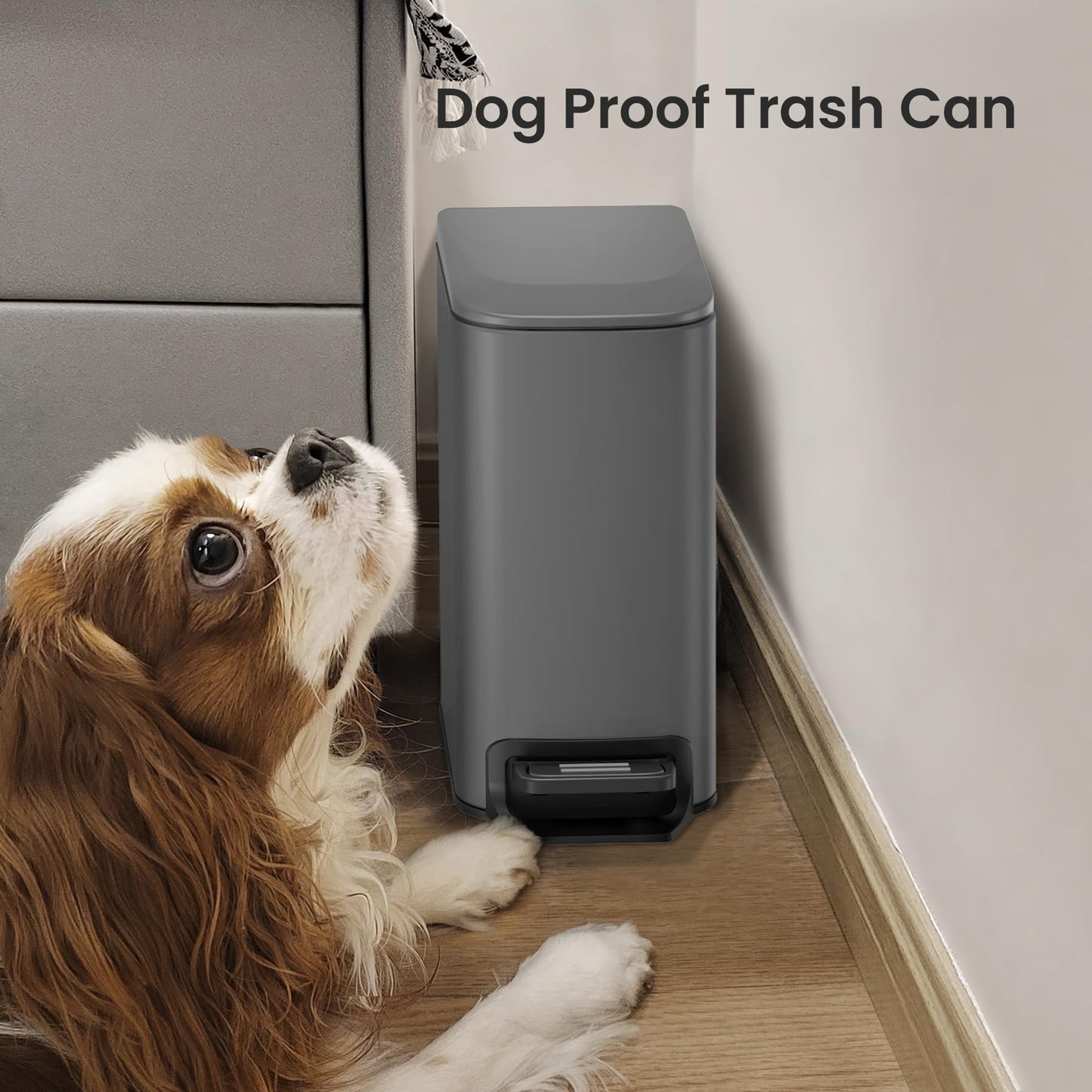 Cesun Small Bathroom Trash Can with Lid, 1.6 Gal, Soft Close, Sage Green | Step pedal soft close, Slim 5.9in fits narrow spaces, Stainless steel, Anti-fingerprint, Removable inner bucket, Odor seal