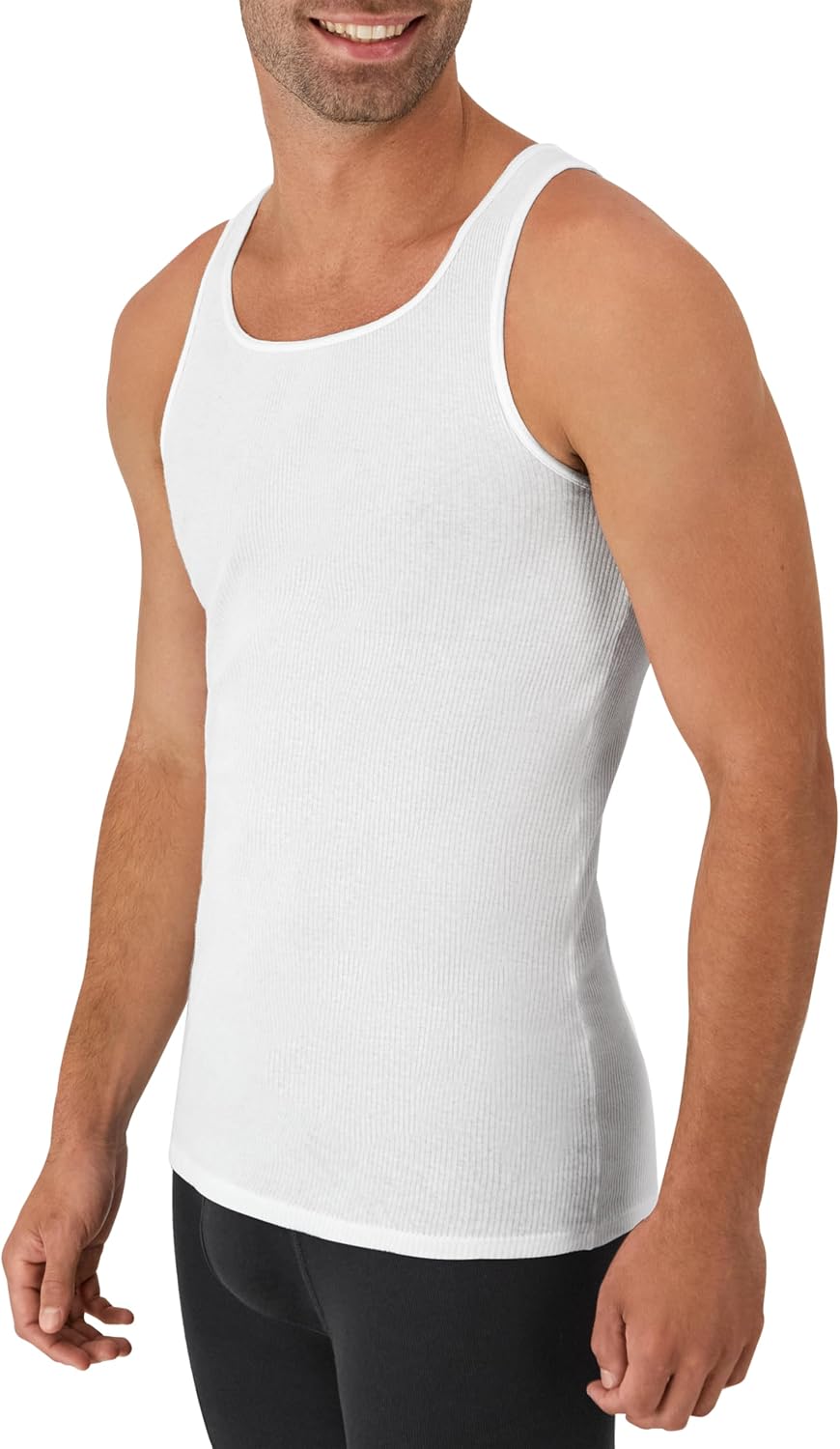 Hanes Men's Tank Undershirt Pack, Cotton Tank Undershirt, Moisture-Wicking, Breathable, White or Grey/Black, Multi-Pack