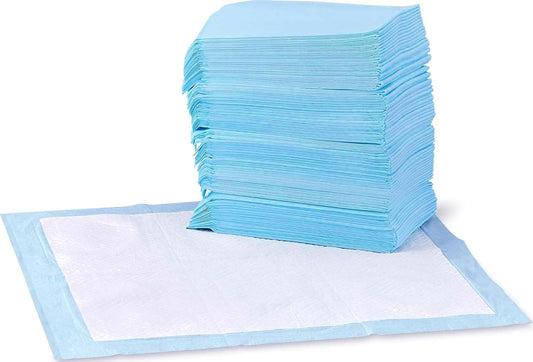Amazon Basics Leak-Proof Dog and Puppy Potty Training Pee Pads with Quick-Dry 5-Layer Super Absorbent Design, Regular Size 22 x 22 inch, Blue & White, 100 Count