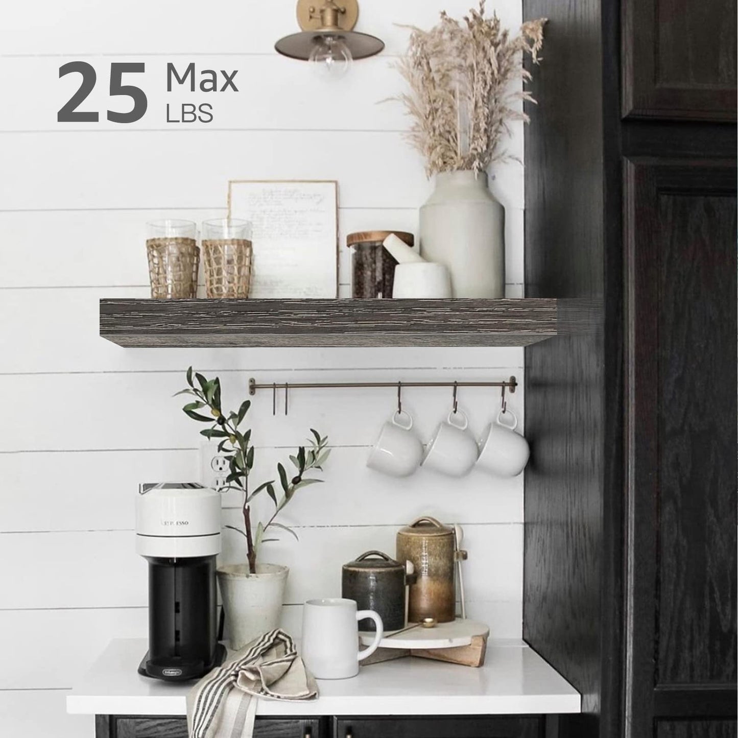 QEEIG Bathroom Floating Shelves for Wall - 15.7" Wall Mounted Shelf Over Toilet Farmhouse Home Decor Display Bookshelf Small 15.7 x 6.7 inch Set of 2, Rustic Brown (008-40BN)