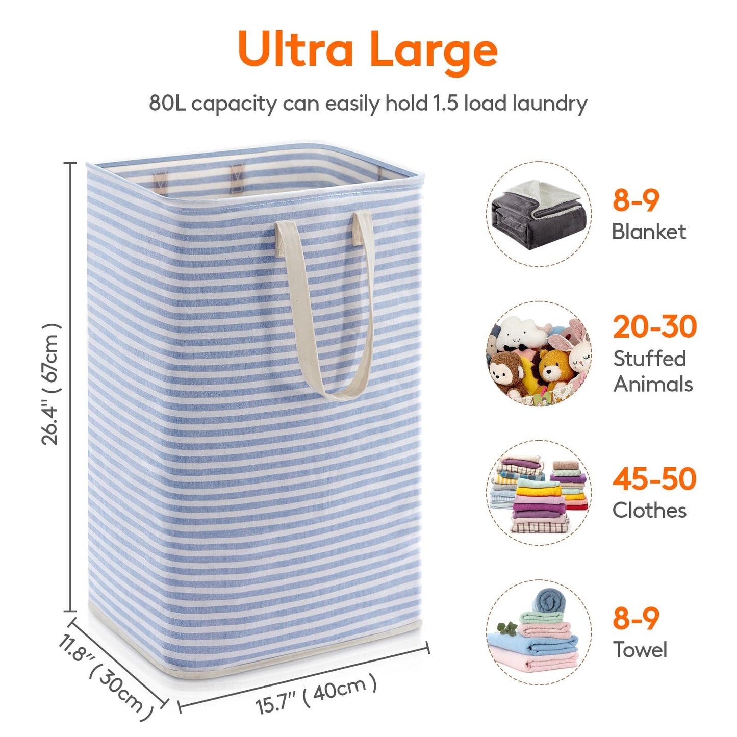 Lifewit 2 Pack Laundry Basket 80L Each, Collapsible Clothes Hamper with Reinforced Handles, Freestanding Waterproof Design for Bedroom and Laundry Room, Grey 160L Total