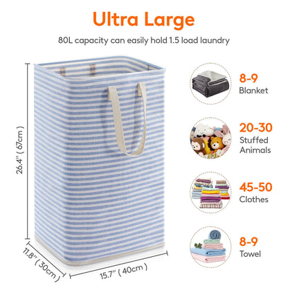 Lifewit 2 Pack Laundry Basket 80L Each, Collapsible Clothes Hamper with Reinforced Handles, Freestanding Waterproof Design for Bedroom and Laundry Room, Grey 160L Total