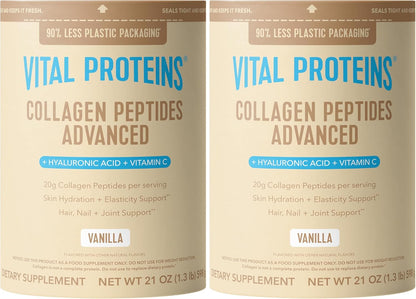 Vital Proteins Collagen Peptides Powder Advanced, Unflavored, 20oz | Hyaluronic Acid & Vitamin C, Supports Hair Skin & Nails, Collagen Peptides, 27 Servings