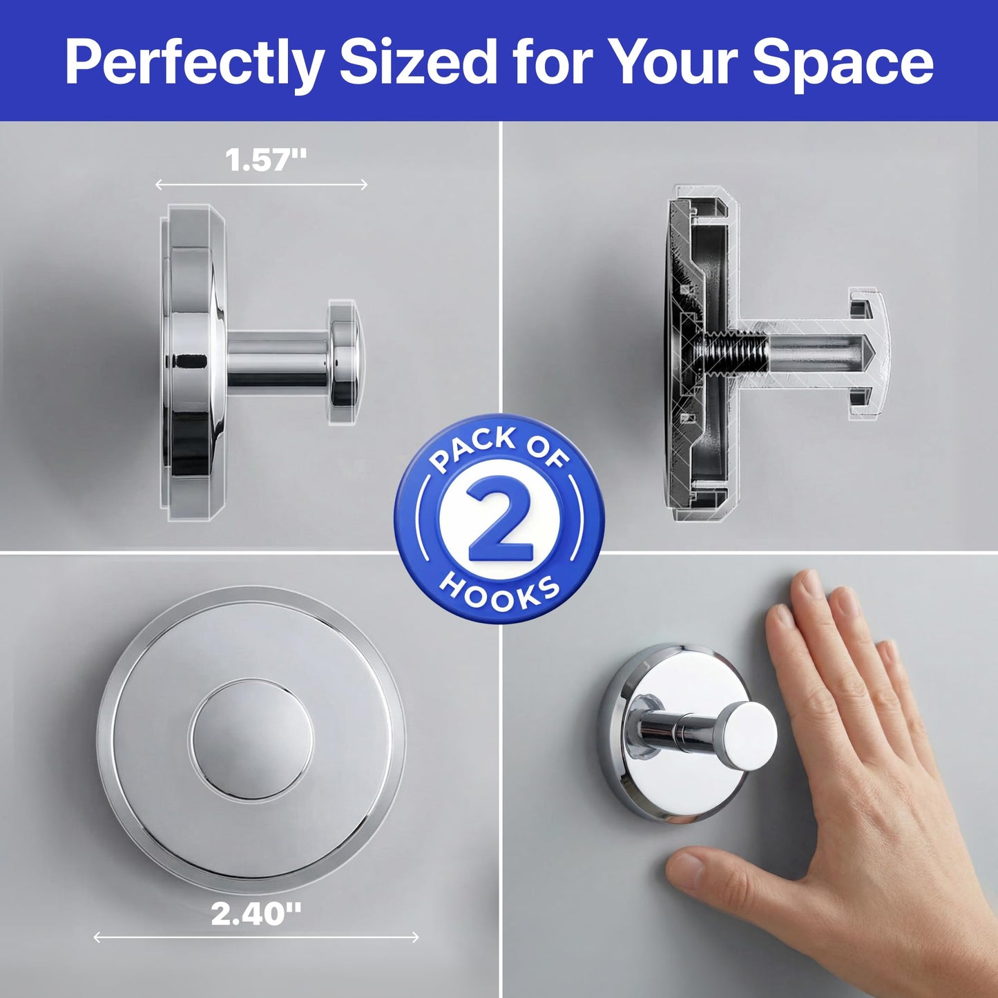HOME SO Suction Cup Hooks for Shower & Bathroom Towel Holder 2-Pack Black | Waterproof Rustproof Organizer Hook Hanging Loofah Robe Coat Bath Accessories on Tile Glass Door Mirror + Optional 3M Disc
