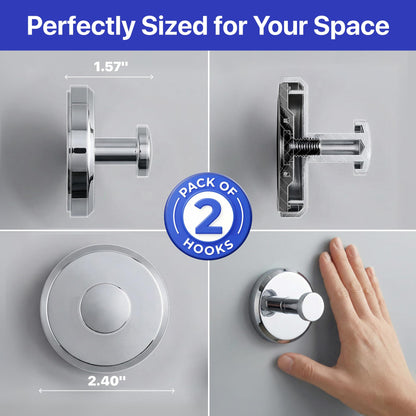 HOME SO Suction Cup Hooks for Shower & Bathroom Towel Holder 2-Pack Black | Waterproof Rustproof Organizer Hook Hanging Loofah Robe Coat Bath Accessories on Tile Glass Door Mirror + Optional 3M Disc