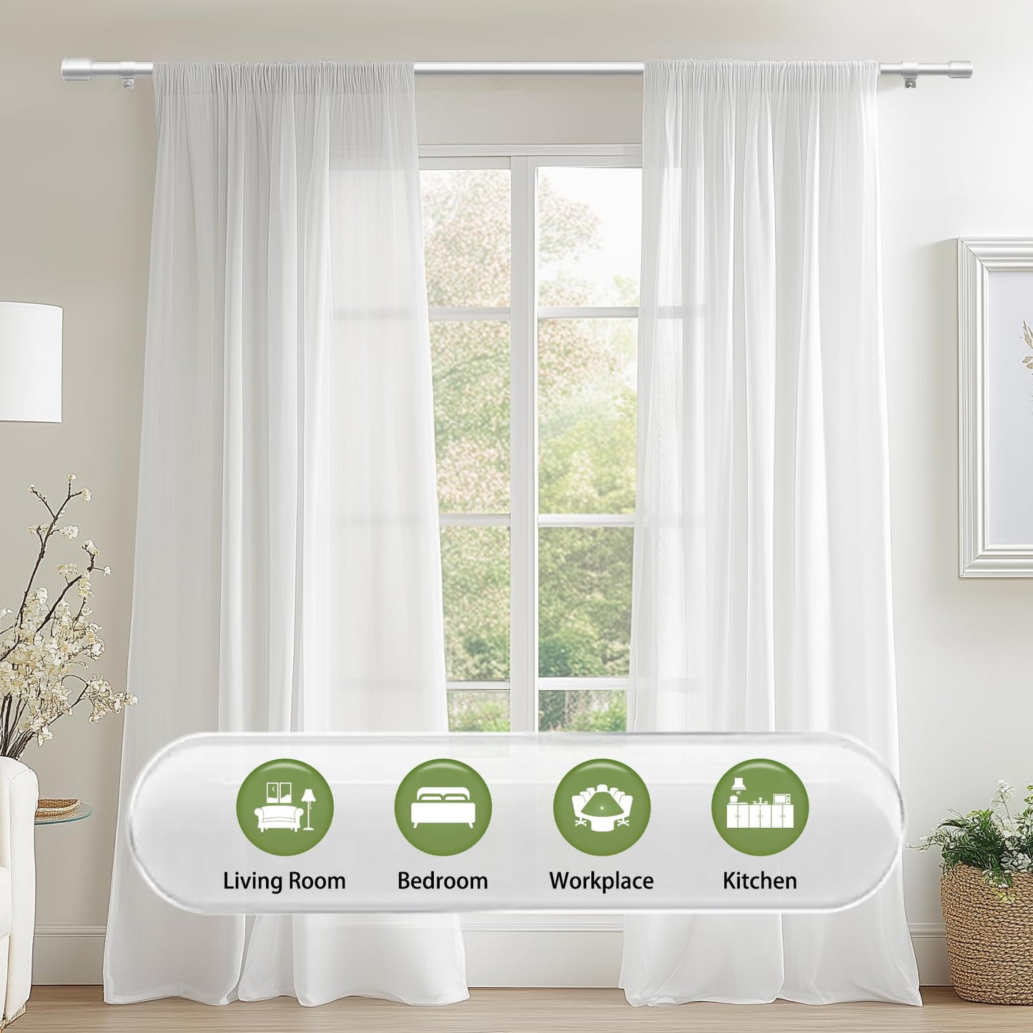 Curtain Rods 30-60 Inch, Adjustable Black Curtain Rods for Windows 2 Pack | 5/8" Diameter for 30-54 Inch Windows, Spliced Window Treatment Rod with Brackets, Long Small Rod for Bedroom, Living Room