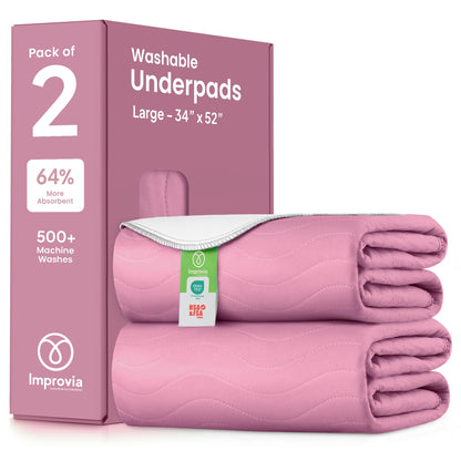 IMPROVIA® Washable Underpads, 34" x 36" (Pack of 4) - Heavy Absorbency Reusable Bedwetting Incontinence Pads for Kids, Adults, Elderly, and Pets - Waterproof Protective Pad for Bed, Couch, Sofa, Floor
