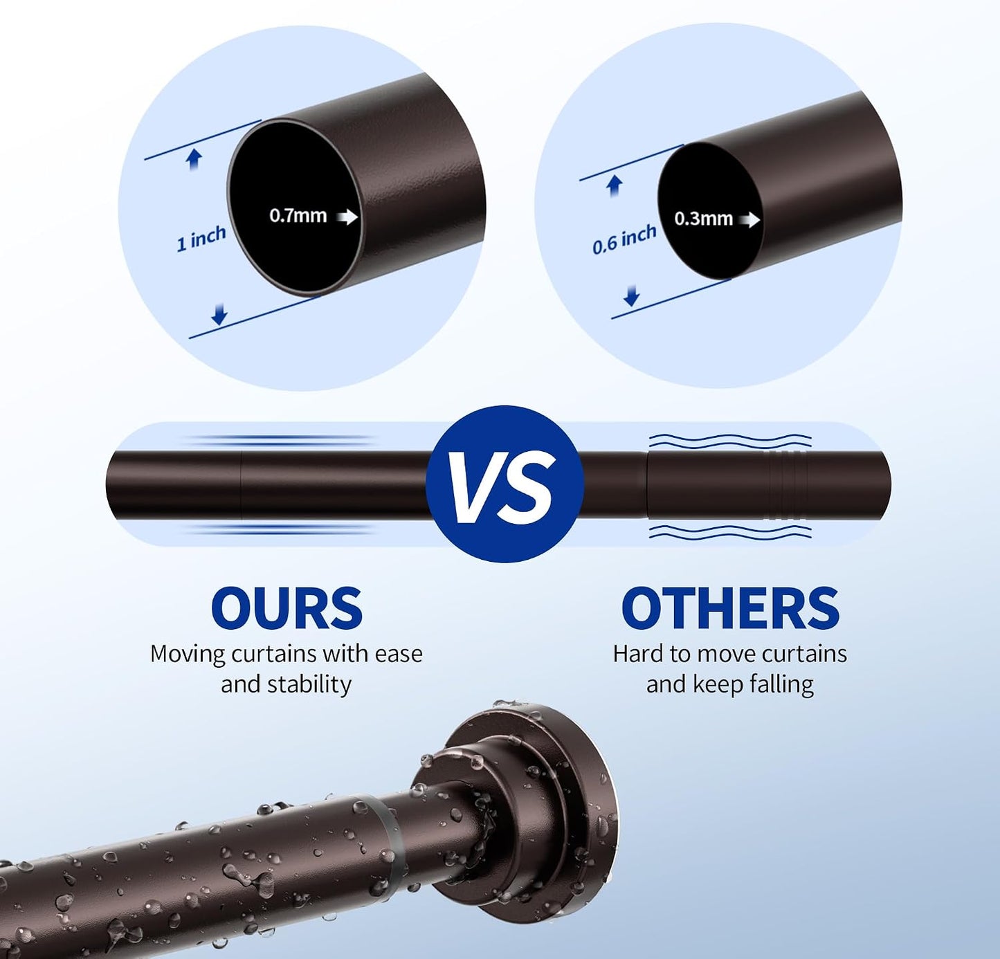 Mcrbeay Shower Curtain Rod, 1" Diameter Heavy Duty Tension Shower Rod | Adjustable 28-74 inch Non Slip No Drill Spring Tension Rod For Bathroom, Shower Stall, No Rust, Bronze