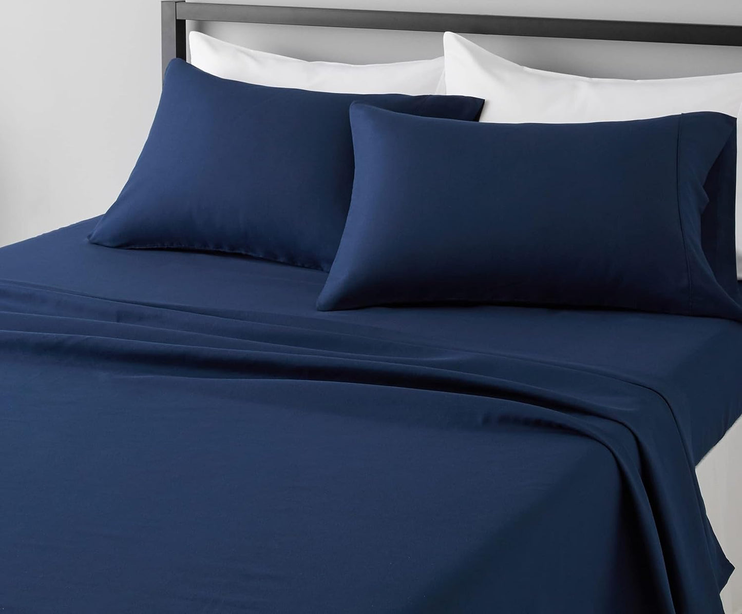 Amazon Basics Lightweight Super Soft Breathable Wrinkle-Resistant Microfiber 4-Piece Bed Sheet Set with 14-Inch Deep Pockets, Queen, Bright White, Solid