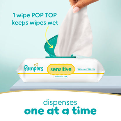 Pampers Sensitive Baby Wipes, Clinically Proven, Fragrance Free, Unscented, Water Based, Hypoallergenic, Multi-Use, Hand Wipes 1008 Wipes Total (18X Flip-Top Packs) [Packaging May Vary]