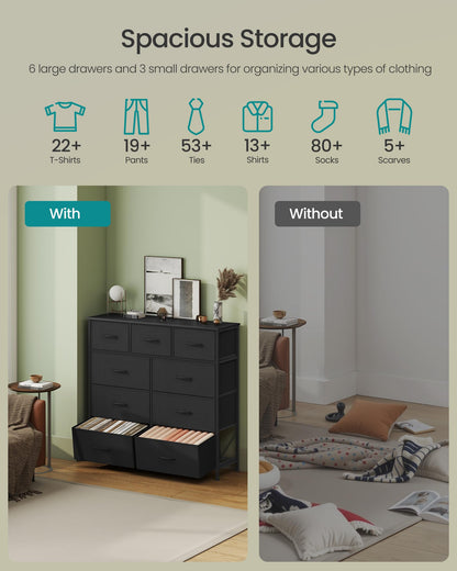 SONGMICS BELLAH Collection - Dresser for Bedroom, Chest of Drawers, Storage Organizer Unit, Closet, Entryway, Steel, 4 Drawers, Modern, Ink Black and Ebony Black ULGS314B01S