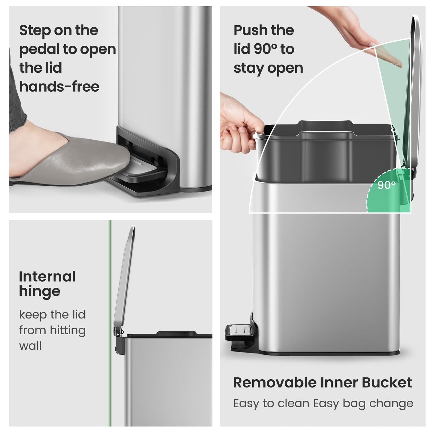 Cesun Small Bathroom Trash Can with Lid, 1.6 Gal, Soft Close, Sage Green | Step pedal soft close, Slim 5.9in fits narrow spaces, Stainless steel, Anti-fingerprint, Removable inner bucket, Odor seal