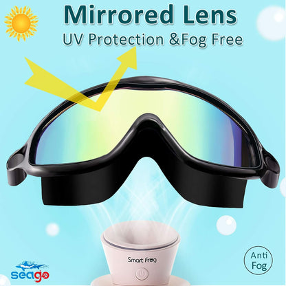 Seago Swim Goggles 2 Pack Anti-Fog Anti-UV Wide View Swimming Goggles for Kids 3-14