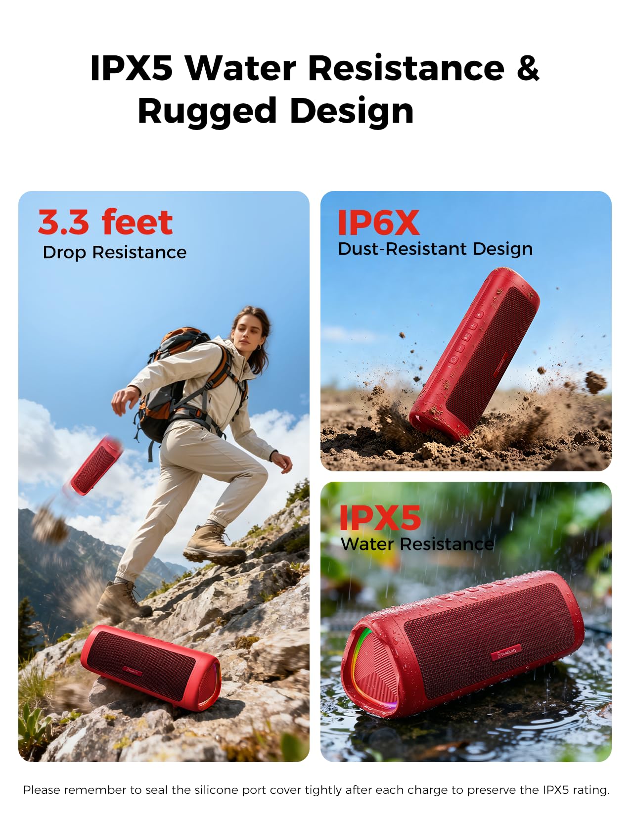 Bluetooth Speaker, 20W HD Sound, Portable Wireless, IPX5 Waterproof, Up to 24H Playtime, TWS Pairing, for Home/Party/Outdoor/Camping/Beach Essentials, Electronic Gadgets, Birthday Gift (Black)