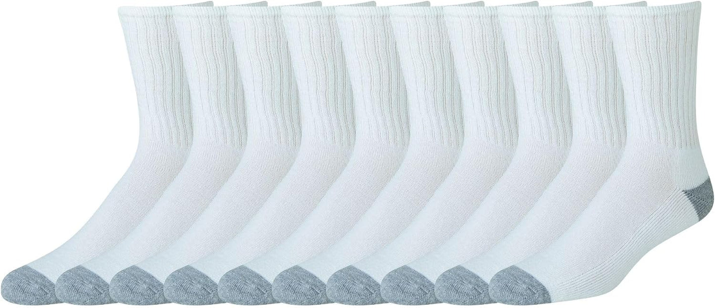 Amazon Essentials Men's Cotton Crew Athletic Moisture Wicking Sports Socks with Cushioned Sole, 10 Pairs