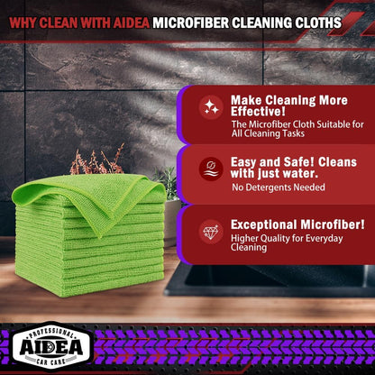 AIDEA Microfiber Cleaning Cloth-50PK, Microfiber Towels for Cars, 12×12" | Premium Wash Cloths, Dusting Cloth Cleaning Rags, Absorbent Towels for SUVs, House, Kitchen, Window, Cleaning Supplies