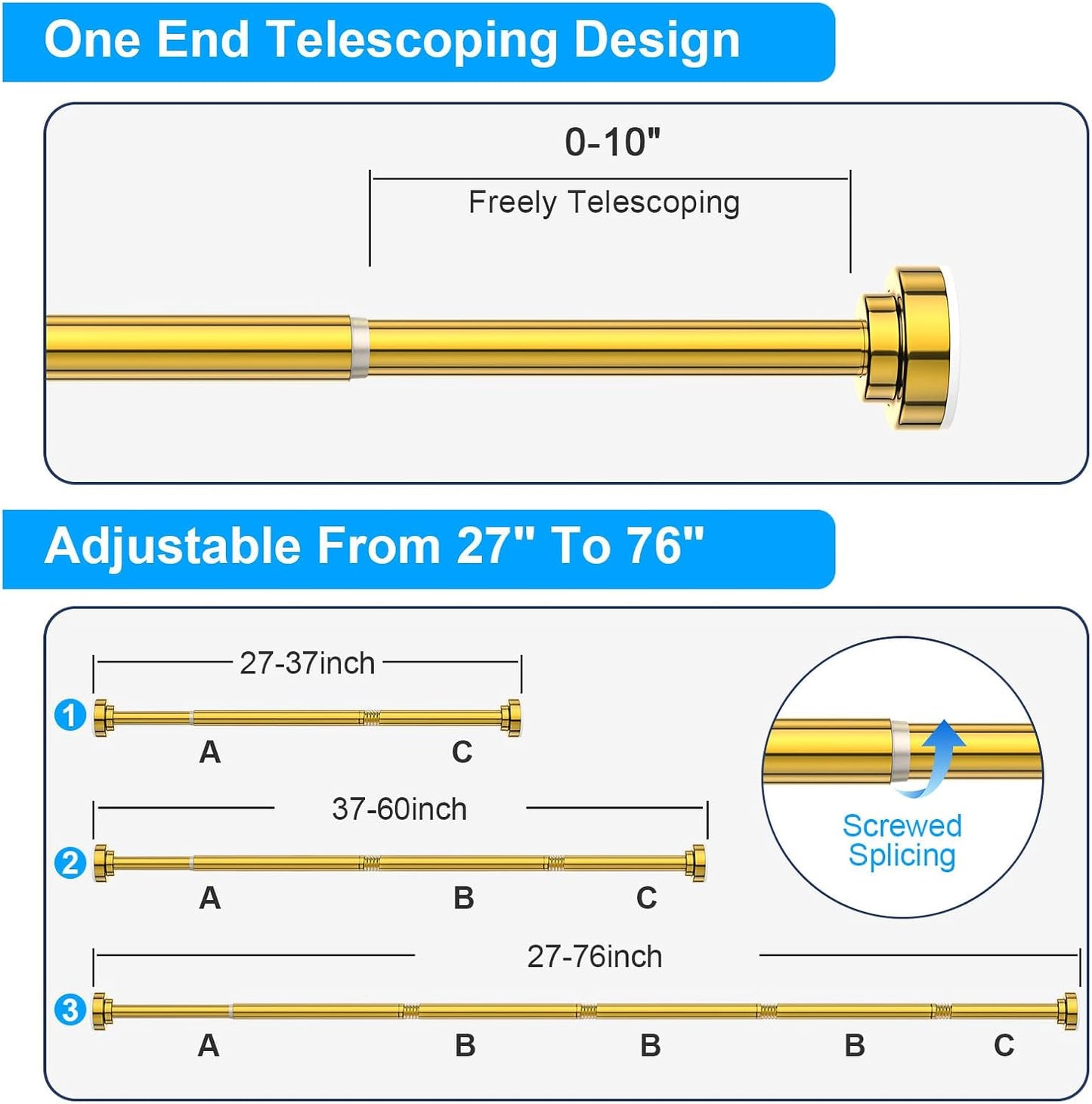 TEECK Shower Curtain Rod, 32-80 inch Adjustable Spring Tension Curtain Rod, Never Rust Anti-Slip Shower Curtain Rod for Bathroom, No Drilling, Never Collapse, Easy to Use, Silver