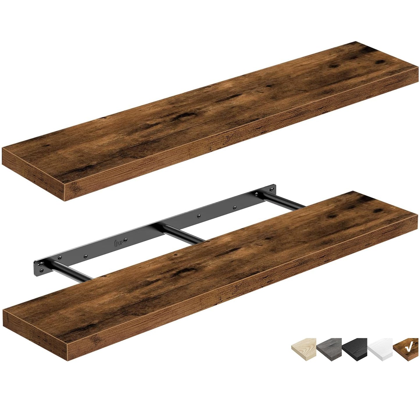 QEEIG Bathroom Floating Shelves for Wall - 15.7" Wall Mounted Shelf Over Toilet Farmhouse Home Decor Display Bookshelf Small 15.7 x 6.7 inch Set of 2, Rustic Brown (008-40BN)