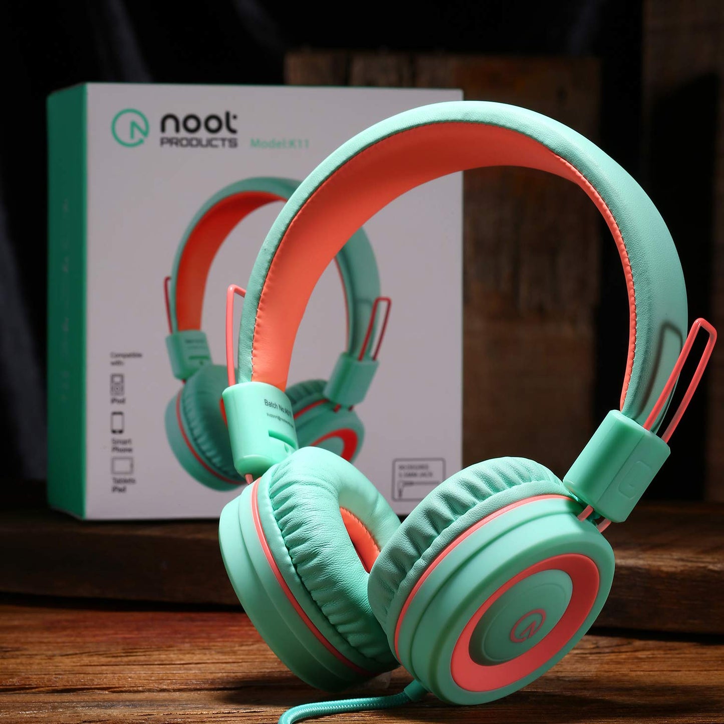 noot products K11 Kids Headphones with Wired Cord 3.5mm Jack Navy/Teal | 5ft Long Cord, Tangle Free, Foldable, Plug in On-Ear Headset for School, Classroom, Boys, Girls, Toddler Laptop Travel Tablet