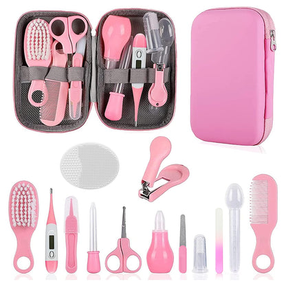 Baby Grooming Kit, Infant Safety Care Set with Hair Brush Comb Nail Clipper Nasal Aspirator,Baby Essentials Kit for Newborn Girls Boys (Grey White)