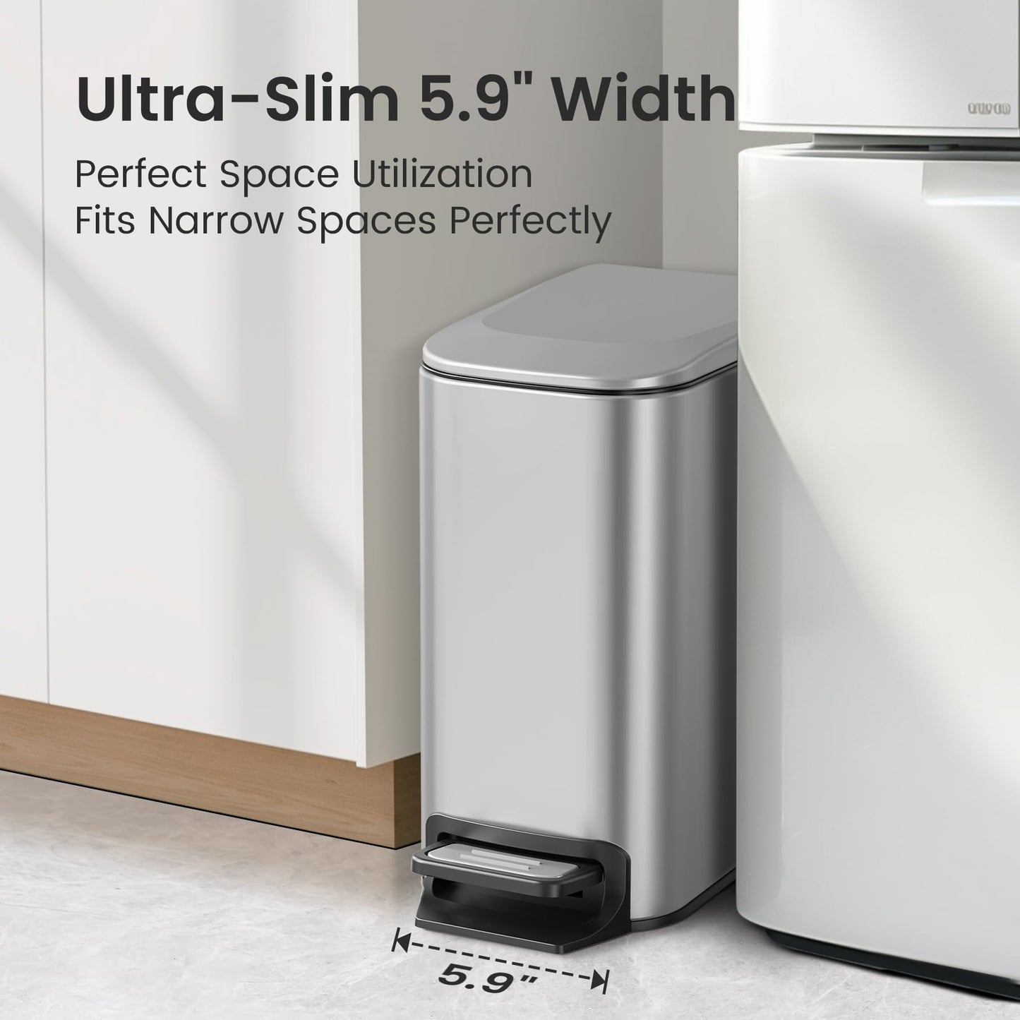 Cesun Small Bathroom Trash Can with Lid, 1.6 Gal, Soft Close, Sage Green | Step pedal soft close, Slim 5.9in fits narrow spaces, Stainless steel, Anti-fingerprint, Removable inner bucket, Odor seal