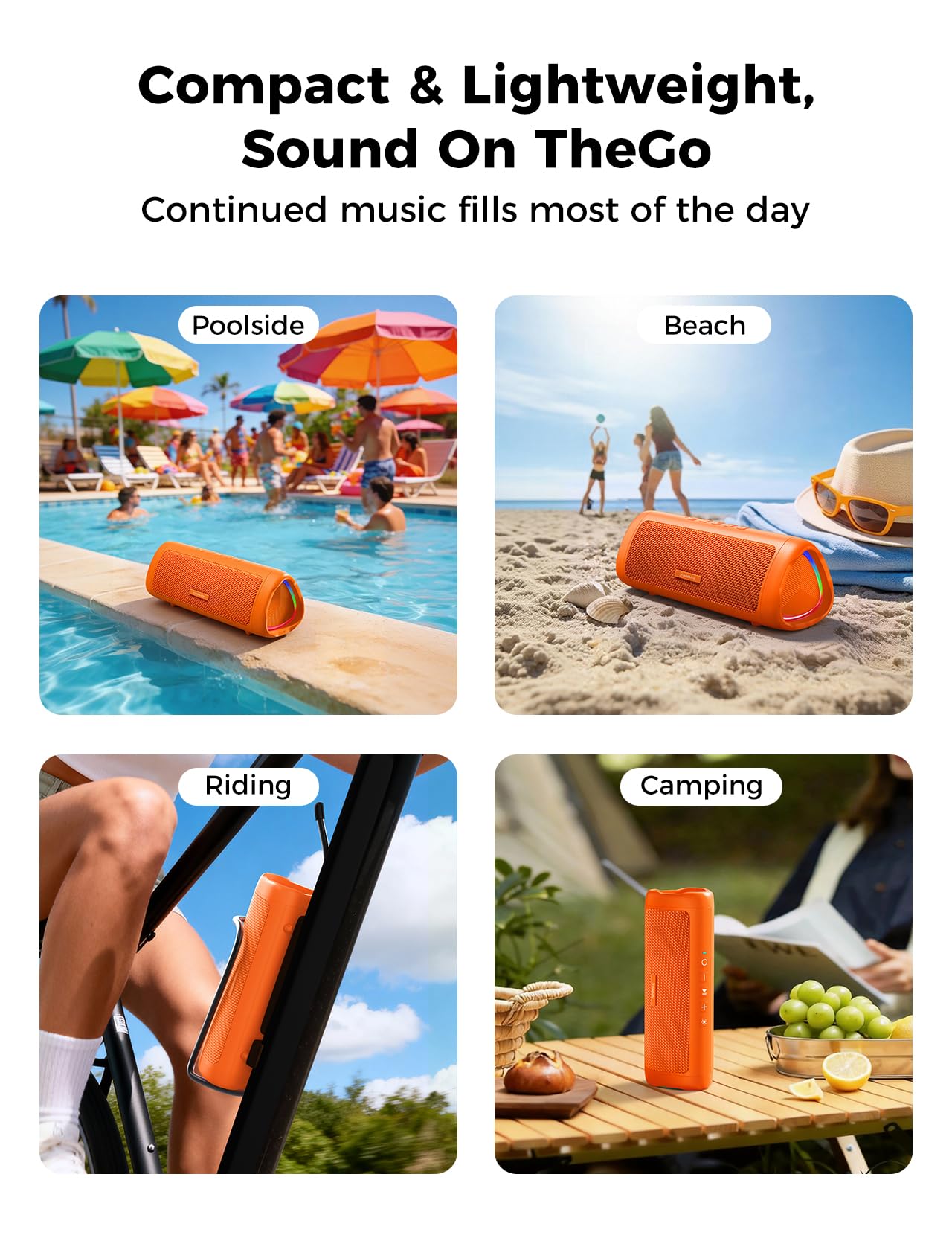 Bluetooth Speaker, 20W HD Sound, Portable Wireless, IPX5 Waterproof, Up to 24H Playtime, TWS Pairing, for Home/Party/Outdoor/Camping/Beach Essentials, Electronic Gadgets, Birthday Gift (Black)