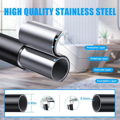 TEECK Shower Curtain Rod, 32-80 inch Adjustable Spring Tension Curtain Rod, Never Rust Anti-Slip Shower Curtain Rod for Bathroom, No Drilling, Never Collapse, Easy to Use, Silver