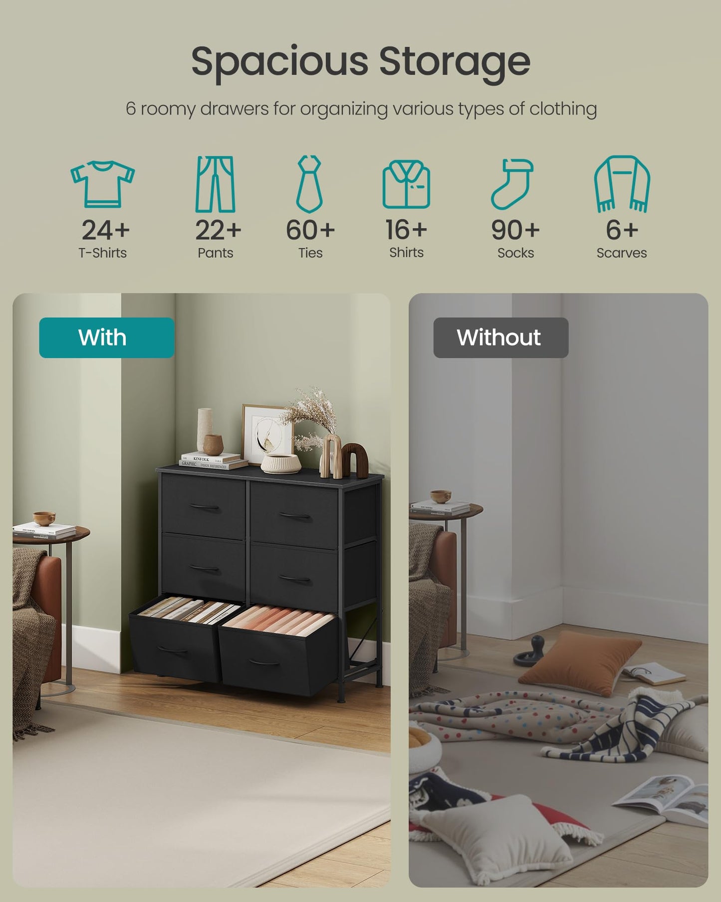 SONGMICS BELLAH Collection - Dresser for Bedroom, Chest of Drawers, Storage Organizer Unit, Closet, Entryway, Steel, 4 Drawers, Modern, Ink Black and Ebony Black ULGS314B01S