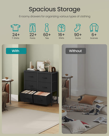 SONGMICS BELLAH Collection - Dresser for Bedroom, Chest of Drawers, Storage Organizer Unit, Closet, Entryway, Steel, 4 Drawers, Modern, Ink Black and Ebony Black ULGS314B01S