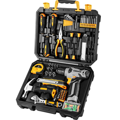 DEKOPRO Drill Set, Home Tool Set with 8V Pink Cordless Drill, Hand Tool Kit for Women, 126 pcs