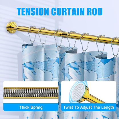 TEECK Shower Curtain Rod, 32-80 inch Adjustable Spring Tension Curtain Rod, Never Rust Anti-Slip Shower Curtain Rod for Bathroom, No Drilling, Never Collapse, Easy to Use, Silver
