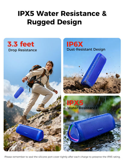 Bluetooth Speaker, 20W HD Sound, Portable Wireless, IPX5 Waterproof, Up to 24H Playtime, TWS Pairing, for Home/Party/Outdoor/Camping/Beach Essentials, Electronic Gadgets, Birthday Gift (Black)