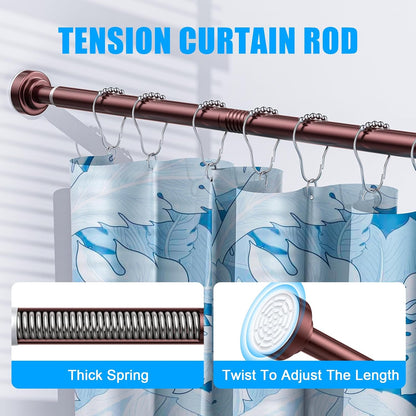 TEECK Shower Curtain Rod, 32-80 inch Adjustable Spring Tension Curtain Rod, Never Rust Anti-Slip Shower Curtain Rod for Bathroom, No Drilling, Never Collapse, Easy to Use, Silver