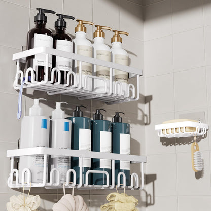 Veken Large Capacity Shower Caddy 6-Pack, No Drilling & Rustproof, Adhesive Shower Shelves with Soap Holder, Bathroom Organizers and Storage, Wall-Mounted Kitchen & Home Decor, Pink